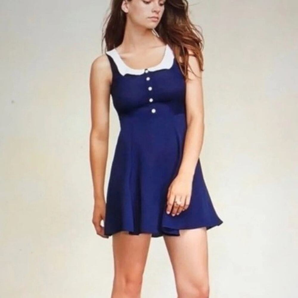 Reformation Bridget Dress Mini Navy Blue White Collar Sleeveless Scoop Neck 0 XS
